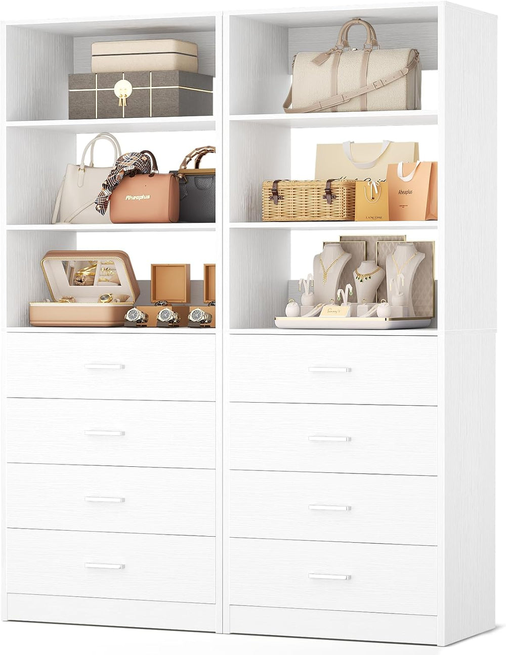 Aheaplus Closet Drawers Organizer System, 3.54FT Wood Closet System with 4 Dr...