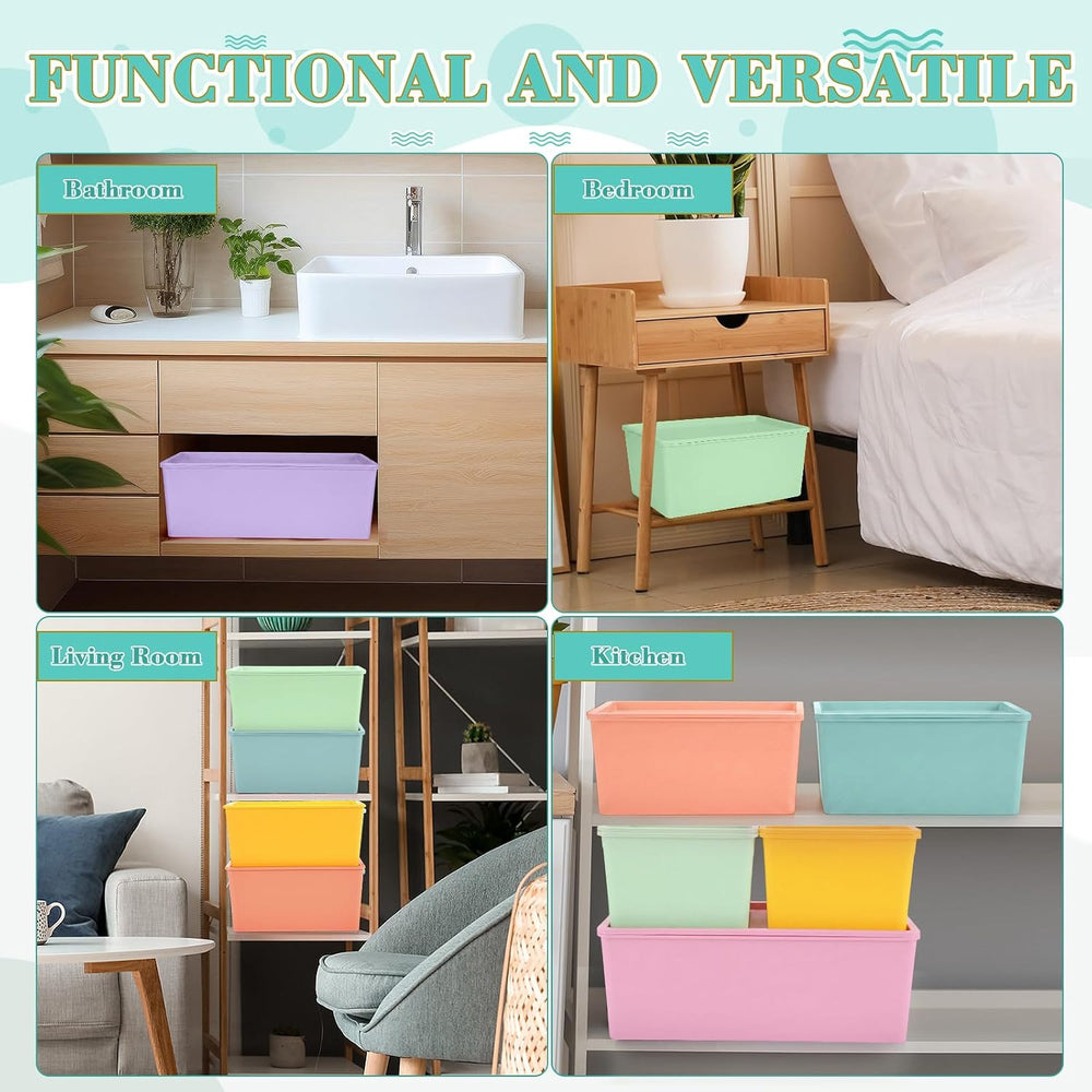 Menkxi 6 Pcs Plastic Storage Bins with Lids, Large and Small, Macaron Color