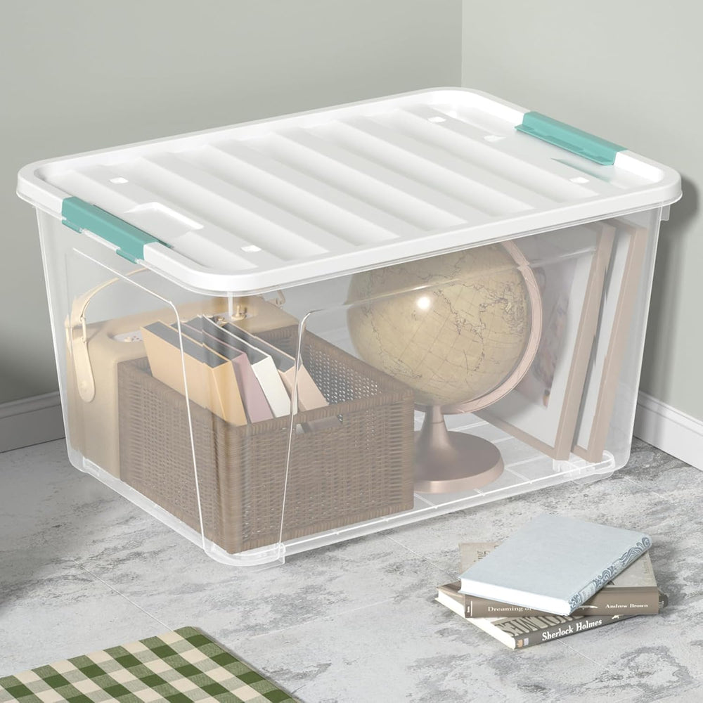 85 Qt Plastic Storage Bin with Wheels, Large Latching Box, 2-Pack