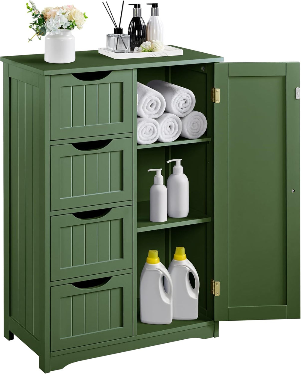 Yaheetech Small Bathroom Storage Cabinet with 4 Drawers & Door, Green