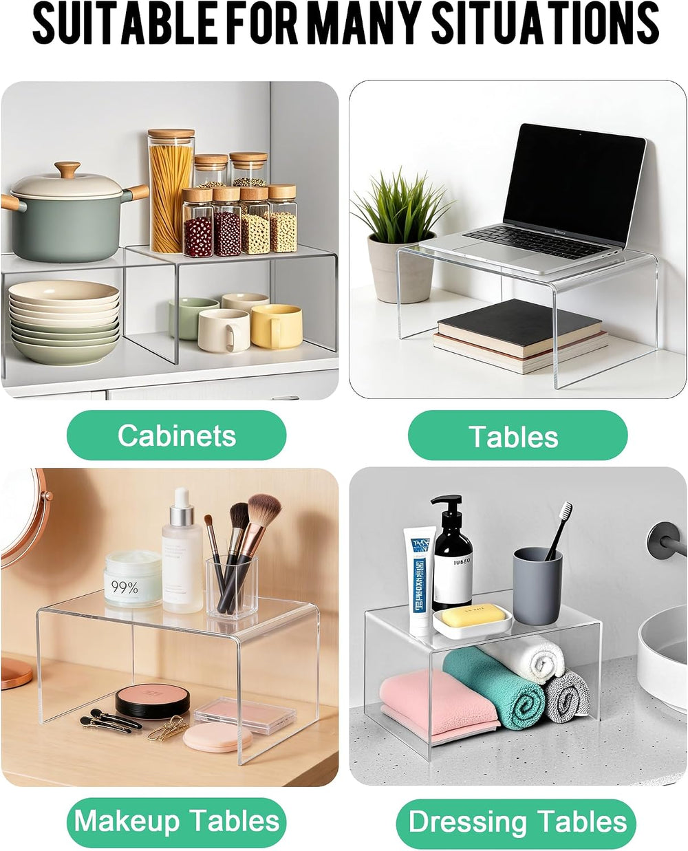 Acrylic Cabinet Organizer, Set of 4 Clear Shelf Organizer for Kitchen Pantry ...