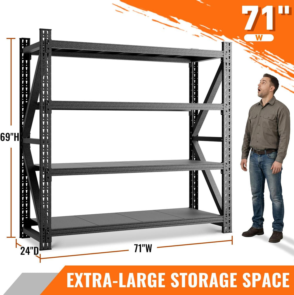 5000LBS Garage Shelving, 71" W Heavy Duty Metal Adjustable 4 Tier Storag...