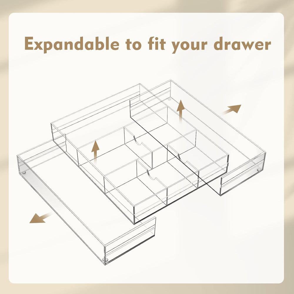 Briwooody 2 Pcs Acrylic Desk Drawer Organizer Maximum 12 x 18 x 2.1 Inch Expa...