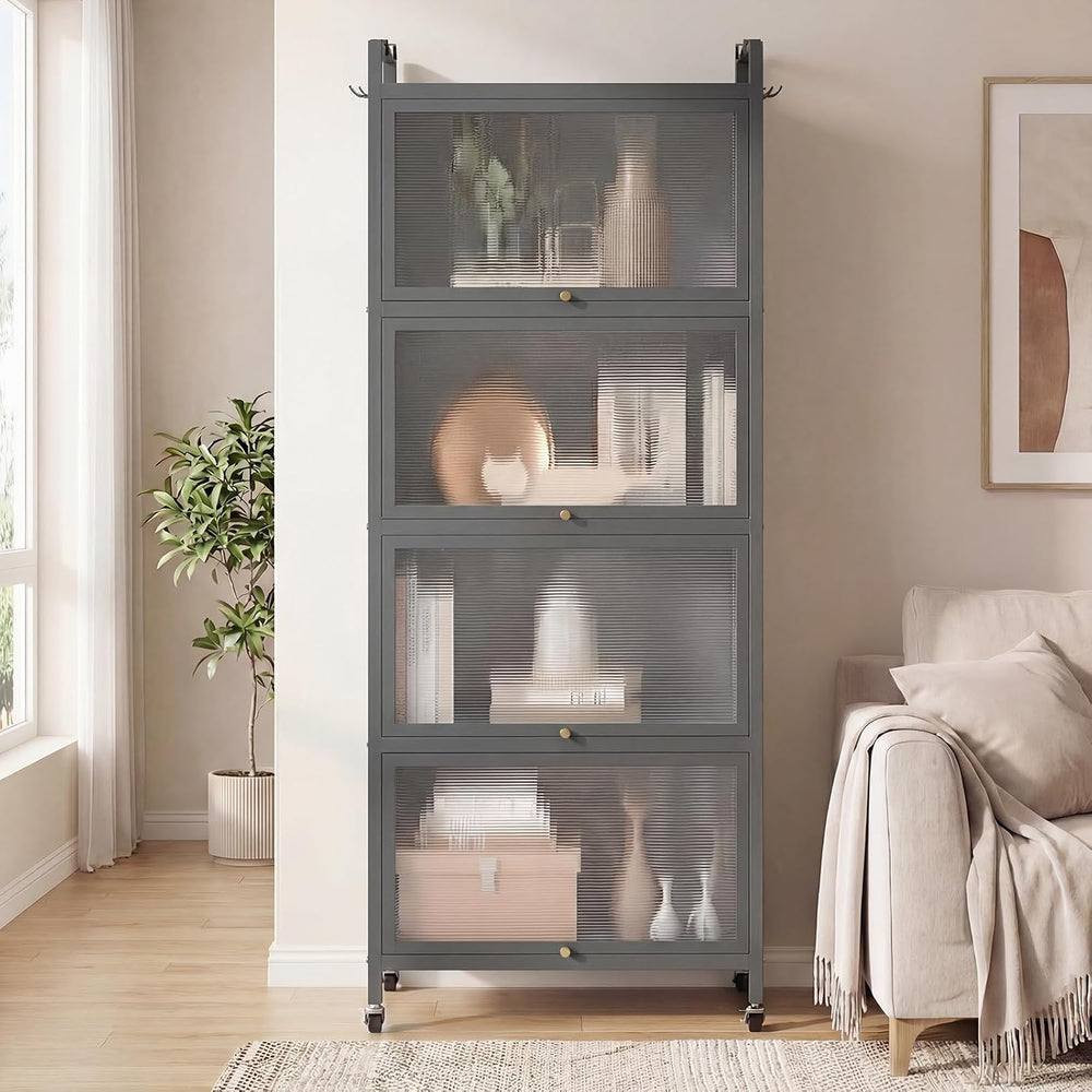 GIANTEX 5-Tier Kitchen Storage Cabinet, 4 PC Doors, Rolling Wheels, Grey
