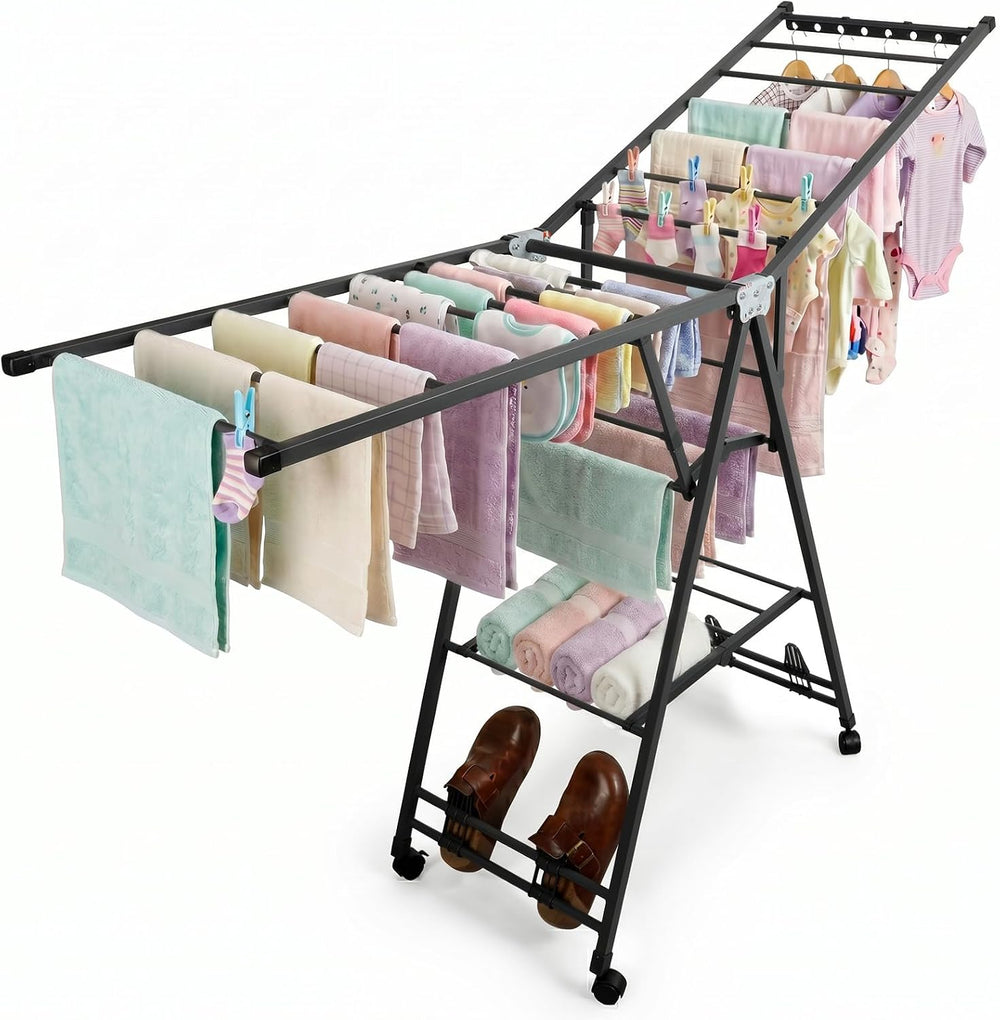 Foldable Standing Clothes Rack, 3-Tier Drying Hanger, for 30+ Pcs