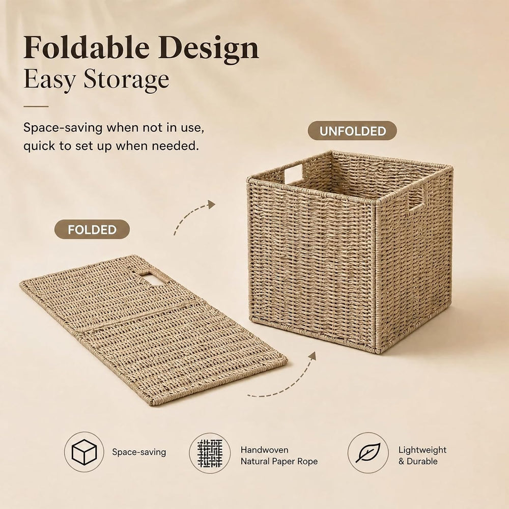 13x13x13 Inch Wicker Storage Basket Set of 2, FAAYUCK Handwoven Storage Cube ...