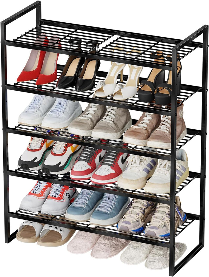 5-Tier Shoe Rack for Closet, 27" Wide Shoe Shelf with Wire Grid, Black
