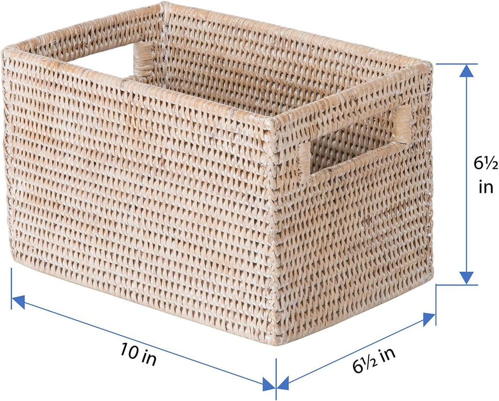 KOUBOO La Jolla Rattan Shelf Handles, Small, White-Wash Storage Basket