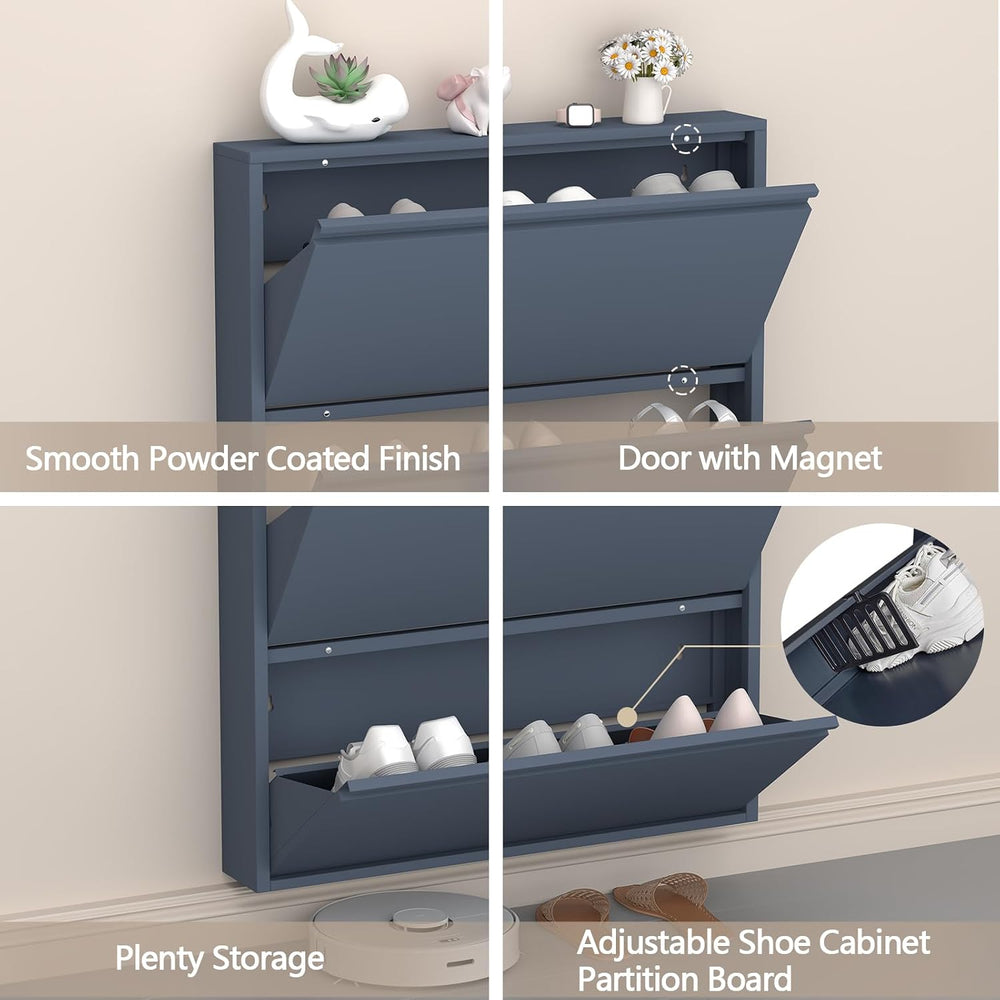 GREATMEET Slim Wall Mounted Metal Storage Cabinet with 3 Flip Drawers