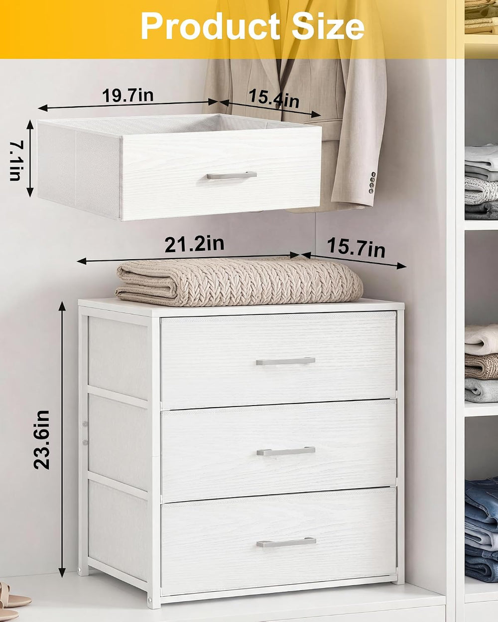 Fixwal Closet Drawers for Clothes, 1 Pack, 3 Drawers Dresser, 21.2" Wide