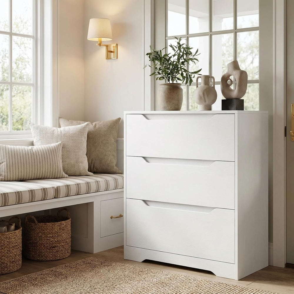 HOSTACK Modern 3 Drawers Dresser, Wood Chest of Drawers with Storage, White