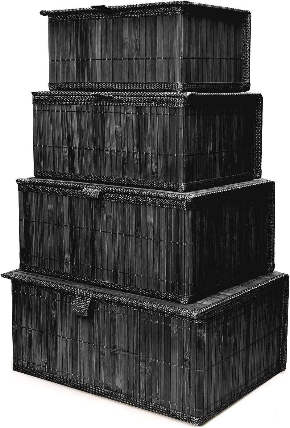 Black Wicker Baskets with Lids, Set of 4
