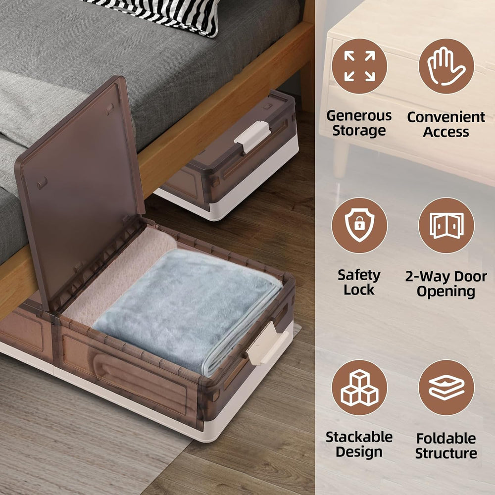FAHKNS 2 Pack Under Bed Storage with Wheels, 17.2Gal Stackable Under Bed Stor...