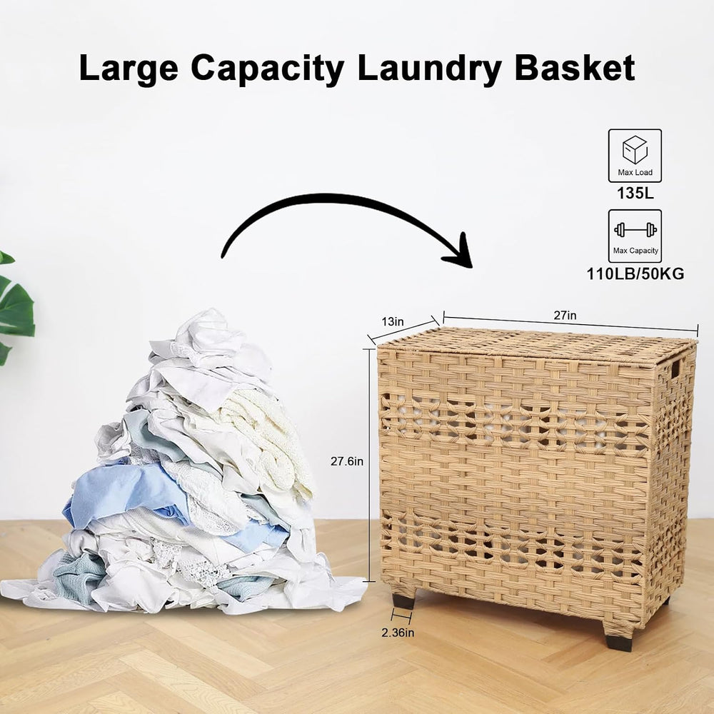 OIAHOMY Laundry Hamper with Lid, 140L Clothes Hamper with 3 Removable Liner B...
