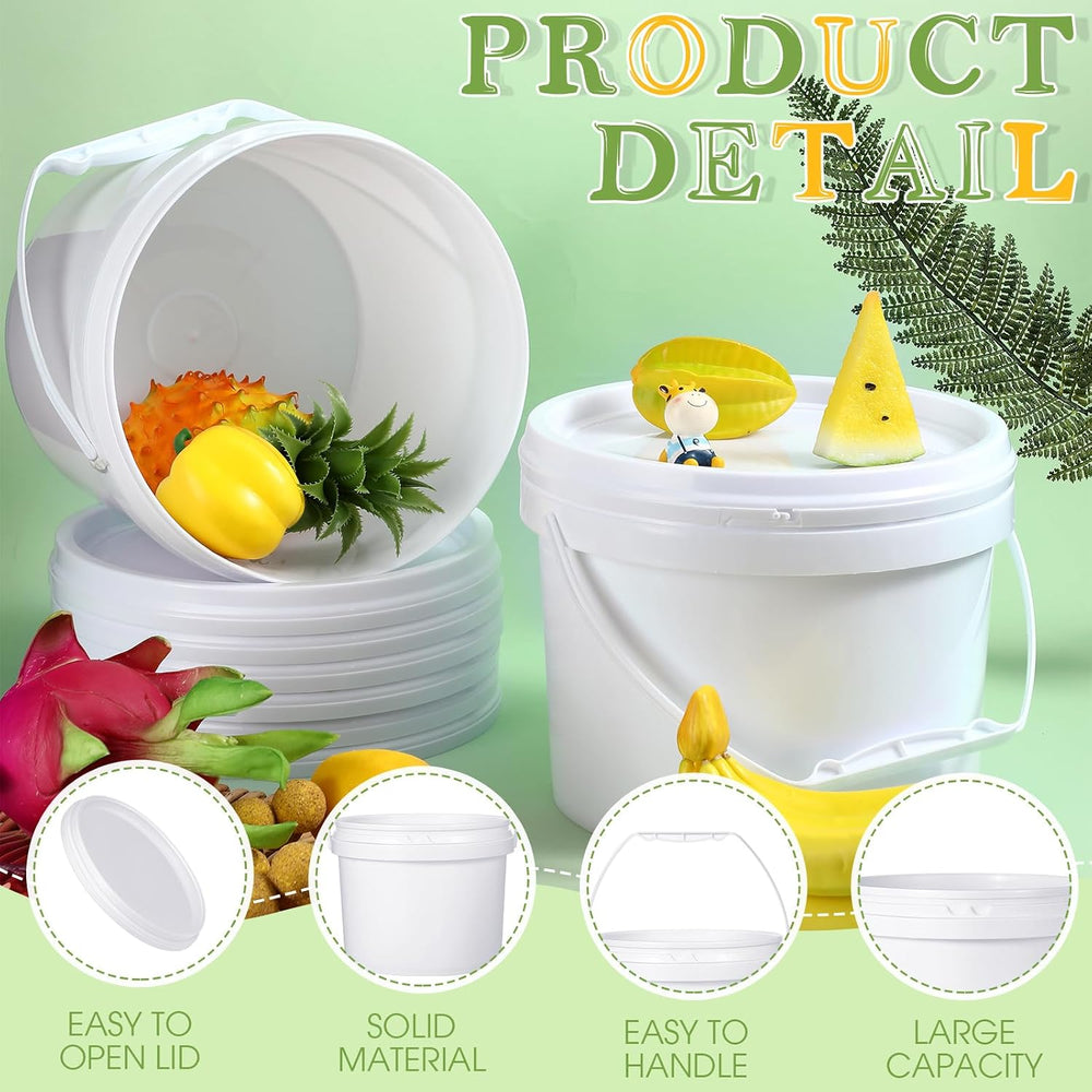 Leinuosen Plastic Bucket with Handle and Lid Durable Heavy Duty Food Safe Buc...