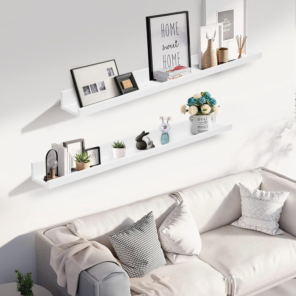Muzilife 45.3" Large Floating Shelves Wood Wall Shelf with Lip, 2Pcs, White
