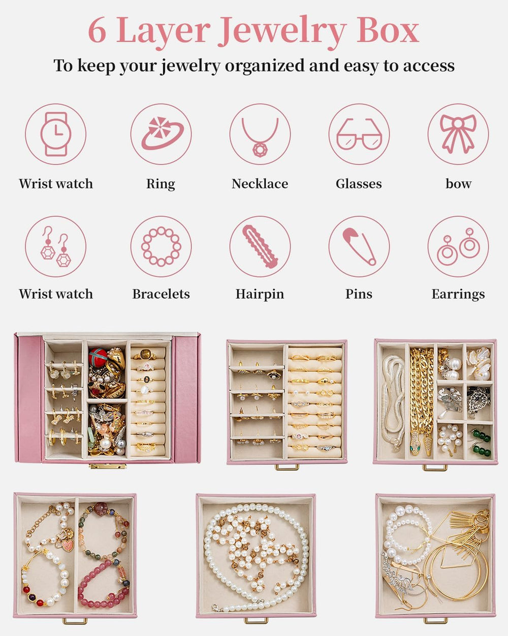 TORIBIO Large Jewelry Box for Women, Leather Jewelry Organizer with Mirror &a...