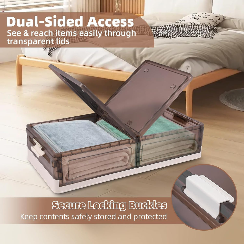 FAHKNS 2 Pack Under Bed Storage with Wheels, 17.2Gal Stackable Under Bed Stor...
