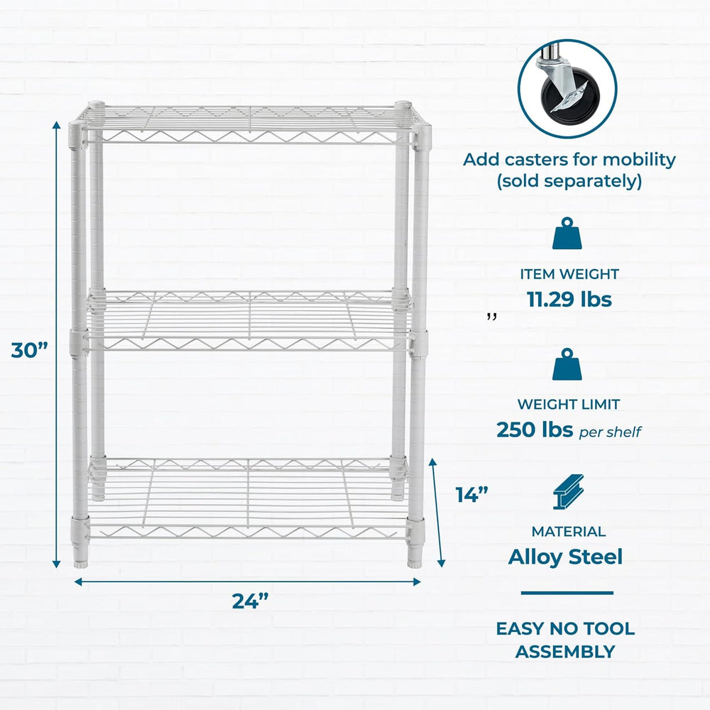 Honey-Can-Do 3-Tier White Wire Shelf, NSF, 250 lb/Shelf, 14x24x30 in