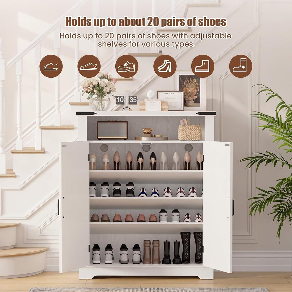 6-Tier Shoe Cabinet Holds Up to 20 Pairs, Entryway Shoe Rack, White