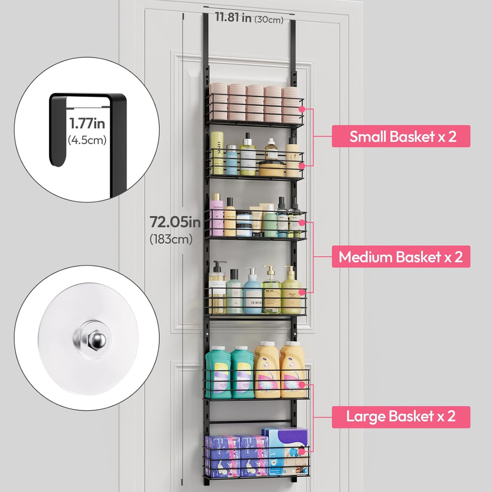 SWTYMIKI Over The Door Organizer - Door Organizer Hanging with 6 Adjustable M...