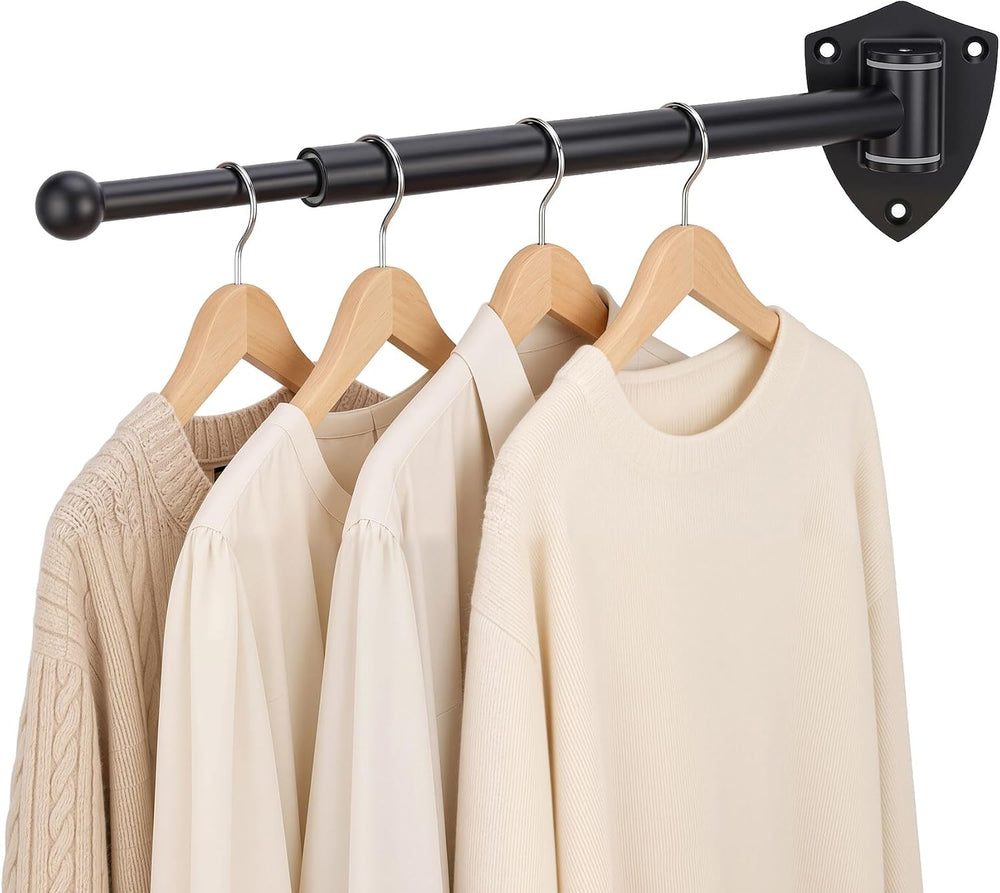 12" Wall Mounted Drying Rack, Foldable & Pull-Out Clothes Hanger, Black