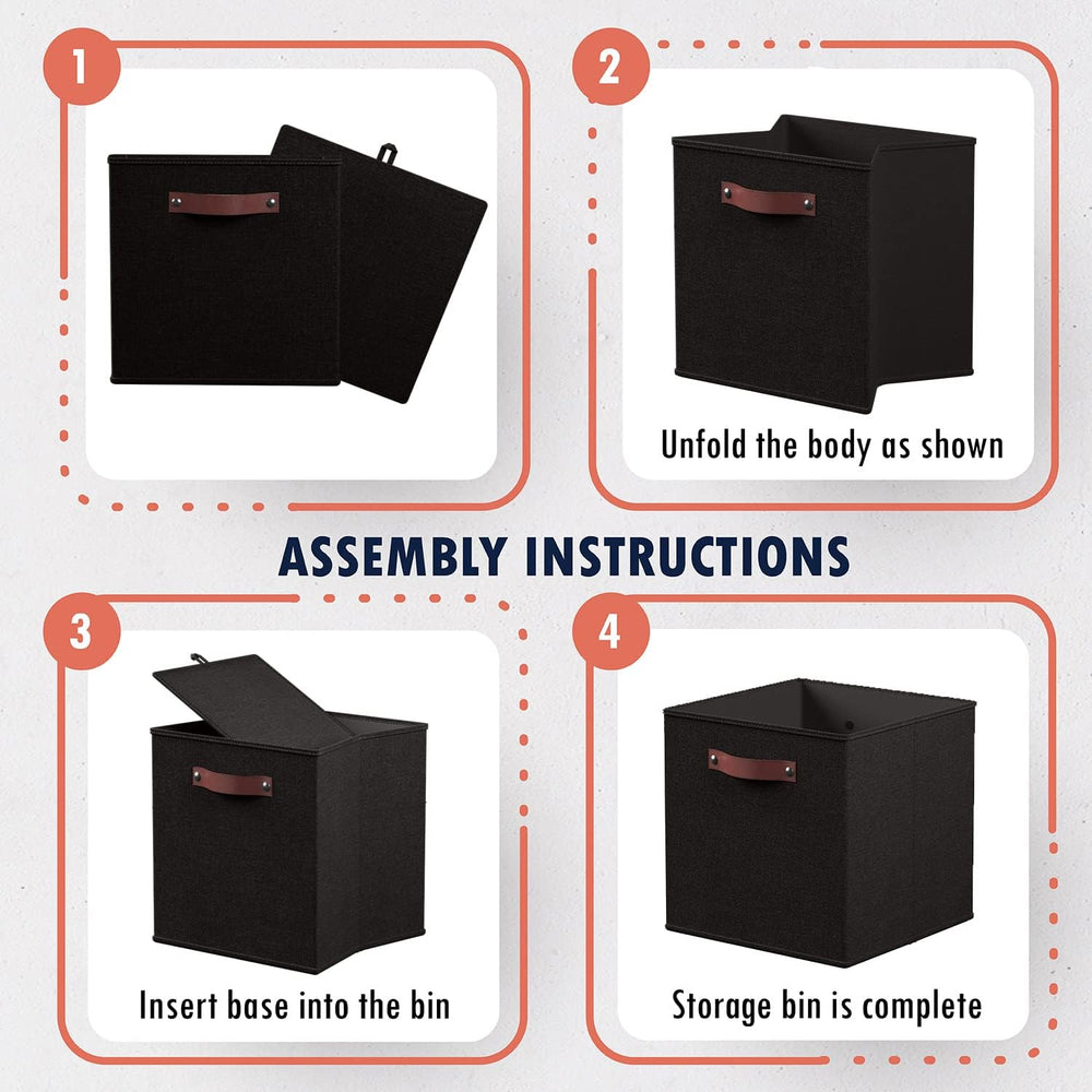 Ornavo Home 13x13 Foldable Fabric Storage Cube Bins, 6 Pack, Black
