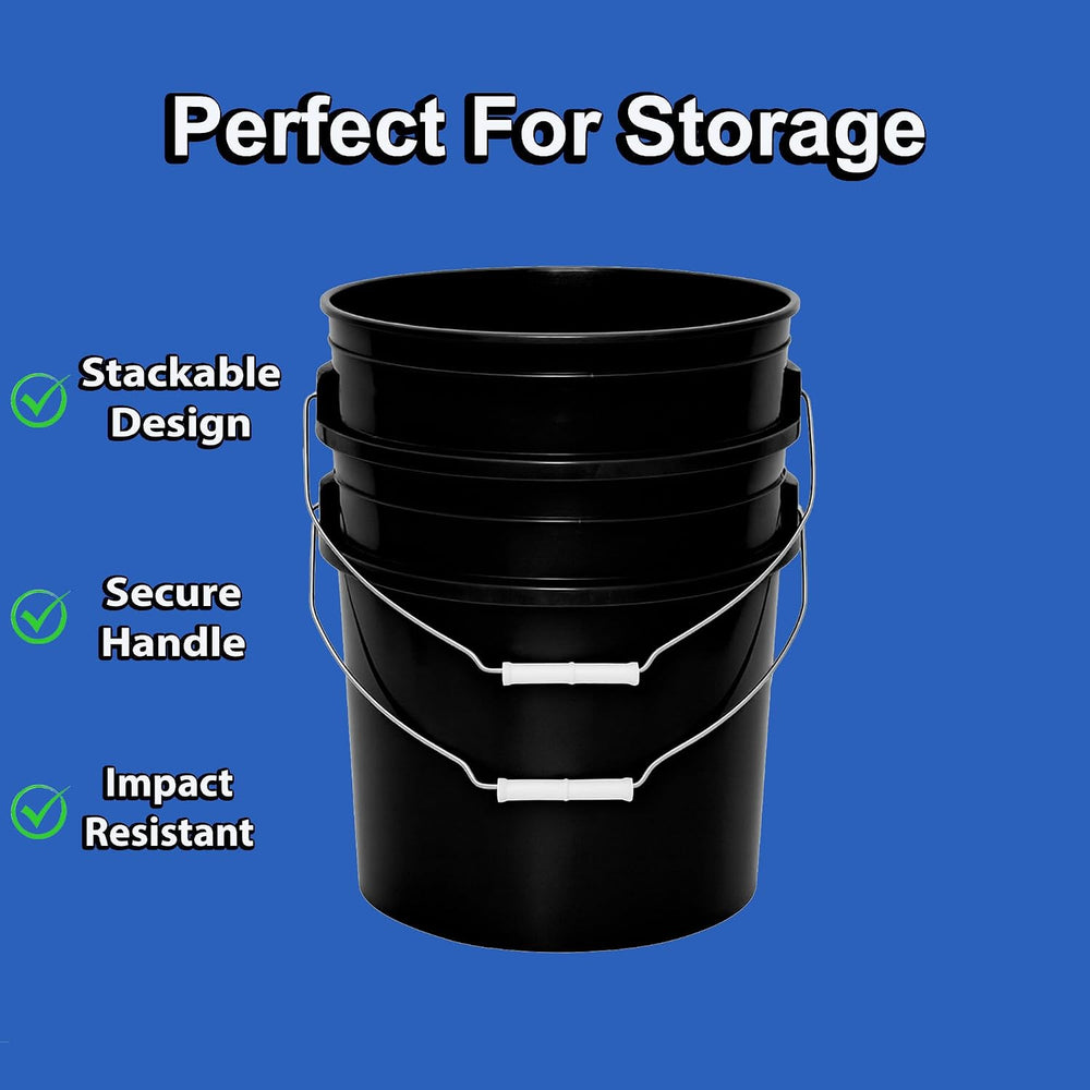 MKS Plastics Black 5-Gallon Heavy-Duty Bucket with Airtight Lid, 3-Pack