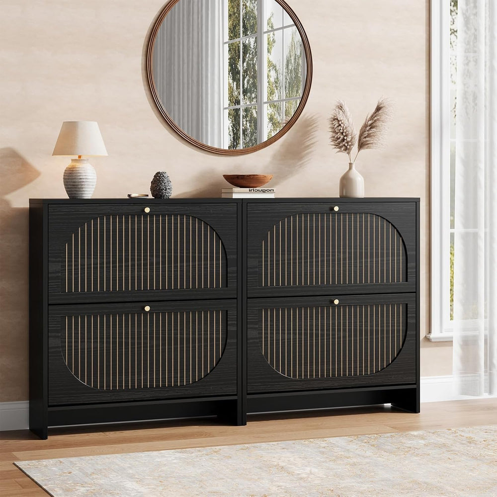 Nicetree Shoe Cabinet Storage for Entryway, Narrow Shoe Rack 2 Flip Drawers w...