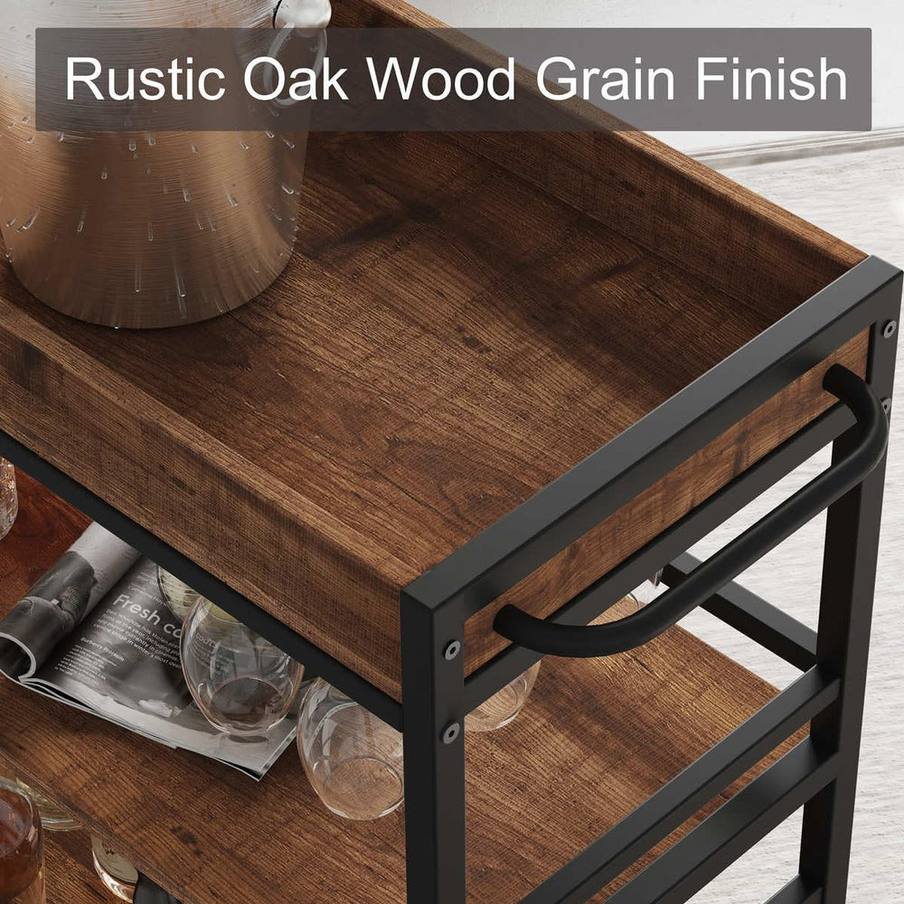 Rolling Bar Cart on Wheels for Home with Wine Rack, Glass Holder