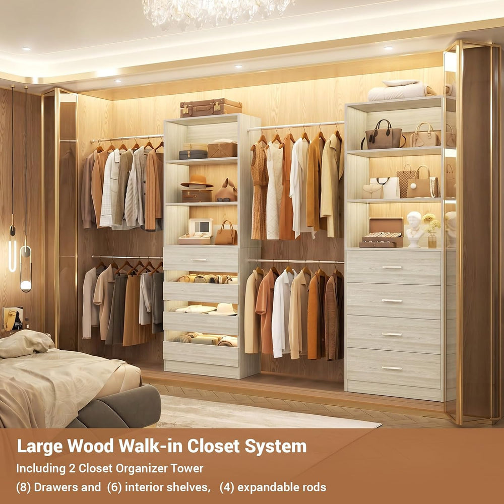 Aheaplus Closet System, 6-15Ft Custom Wood Closet Organizer with 8 Drawers