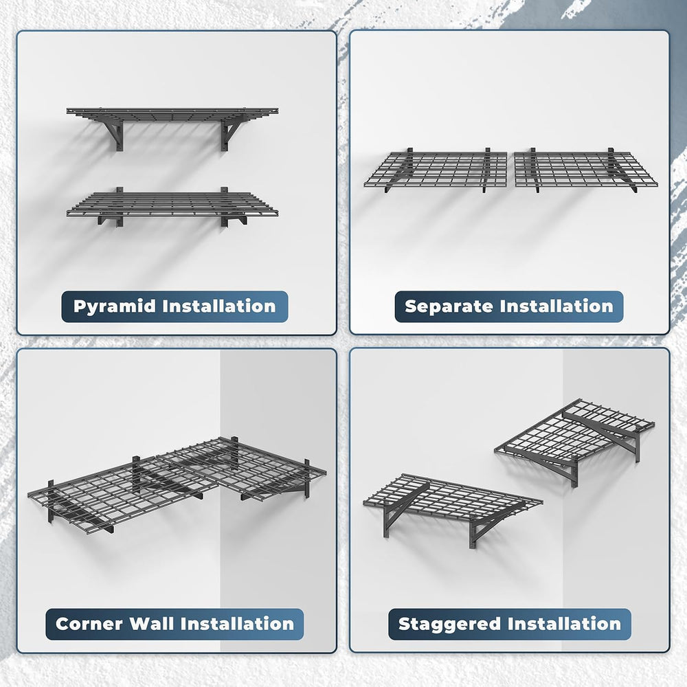 Jusgym 2 Pack Wall Mounted Garage Shelving, 2x3ft, 700lbs Integrated Grid
