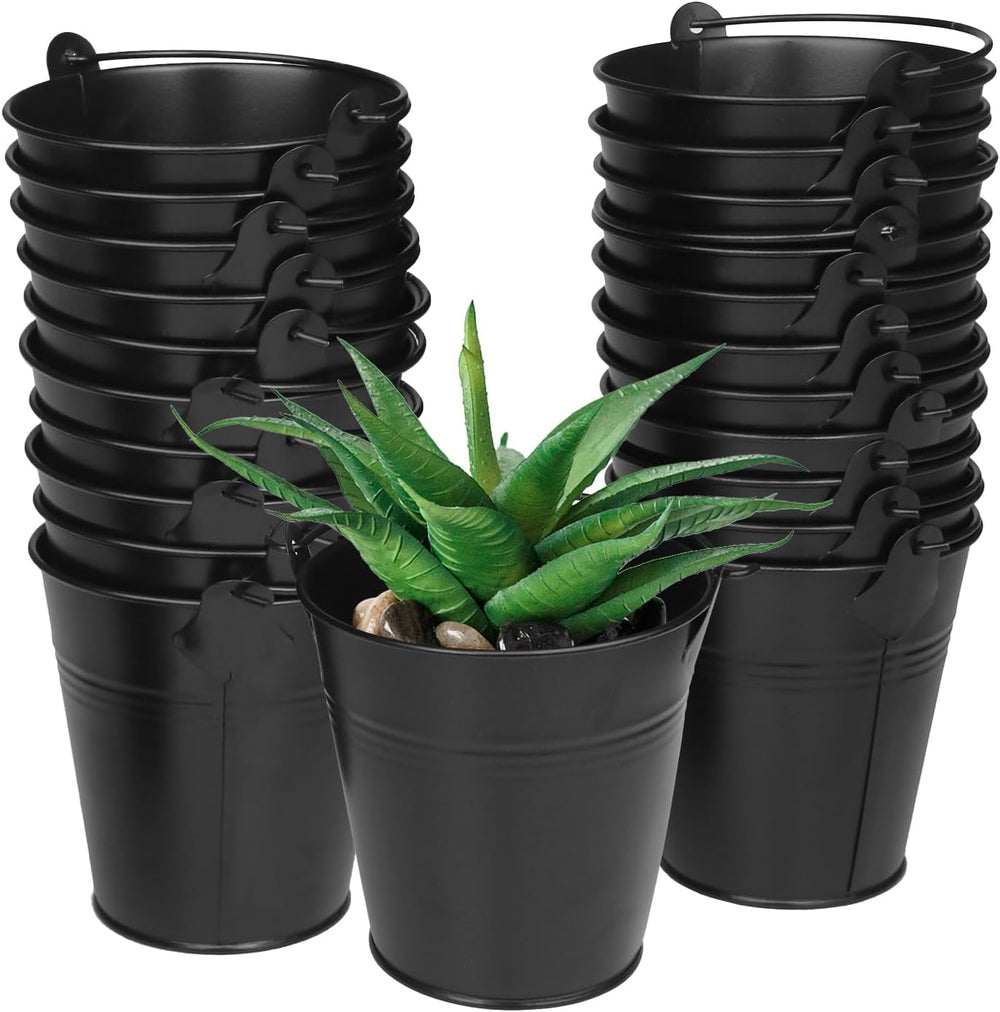 22 Pack 4 Inch Black Mini Metal Bucket, Elegant Galvanized Buckets with Handl...