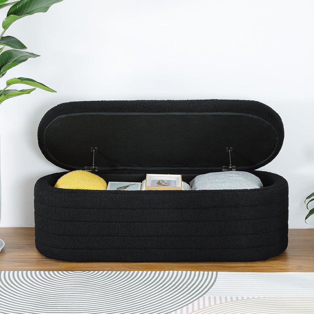 45.5" Black Ottoman with Storage, Sherpa