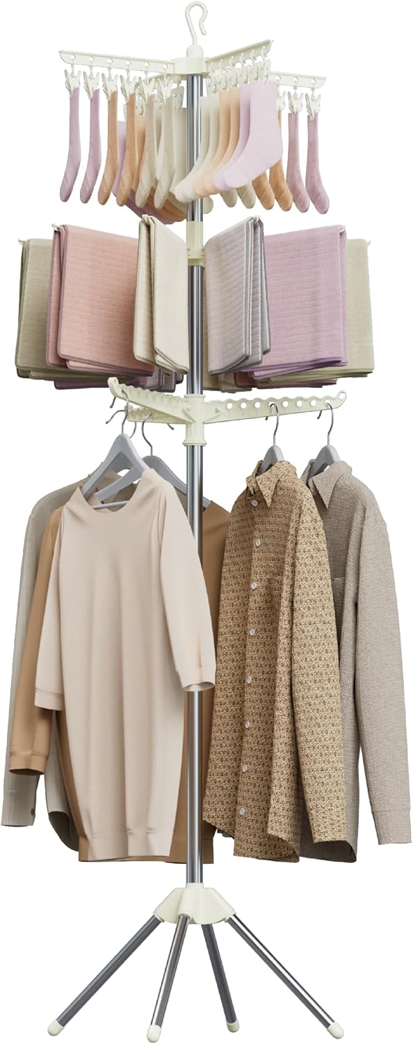 CASAMAYA Clothes Drying Rack Foldable, 79.5 inch 3 Tier Laundry Drying Rack w...