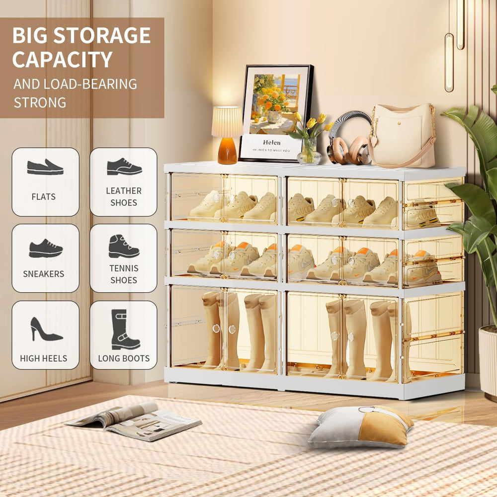 CIMLORD 3-Tier Foldable Shoe Organizer, Magnetic Doors, 6-12 Pairs, White