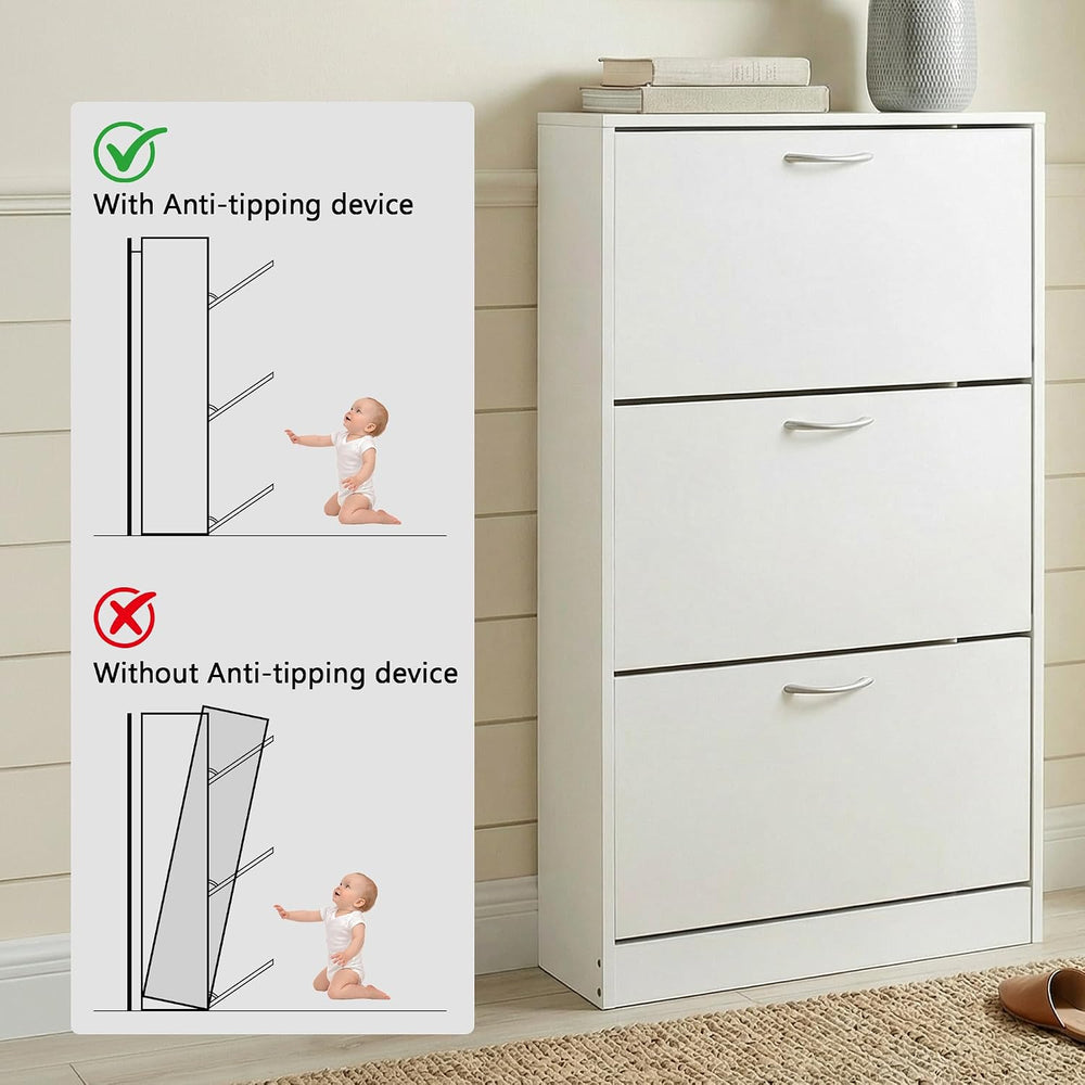 HOPUBUY Shoe Cabinet for Entryway, Narrow Shoe Storage with 3 Flip Drawers