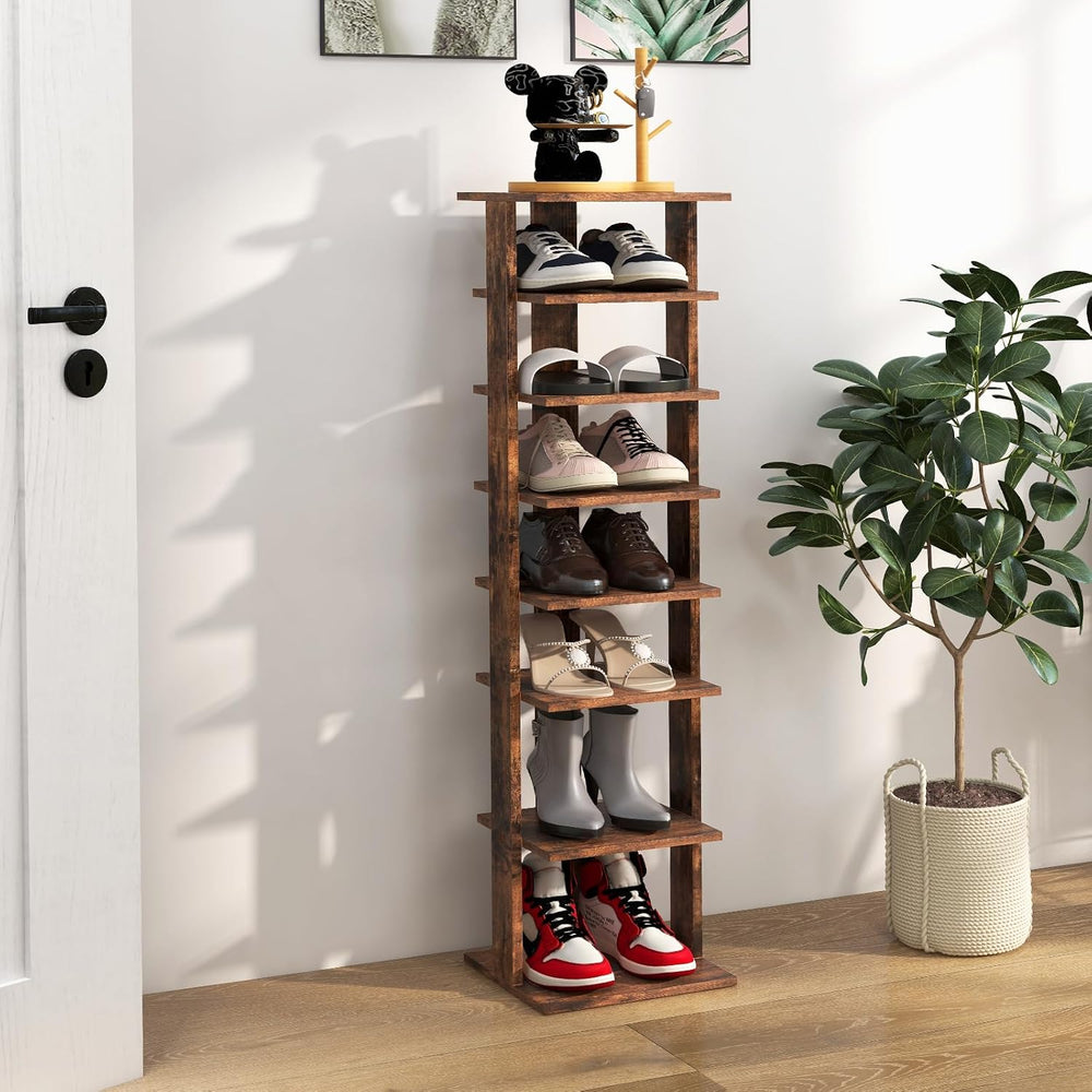 8-Tier Vertical Shoe Rack, Narrow Shoe Storage Organizer, Brown