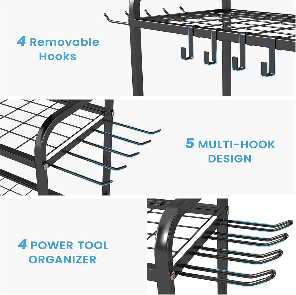 Hadulcet Garden Tool Organizer, Metal Garage Organization and Storage with Lo...