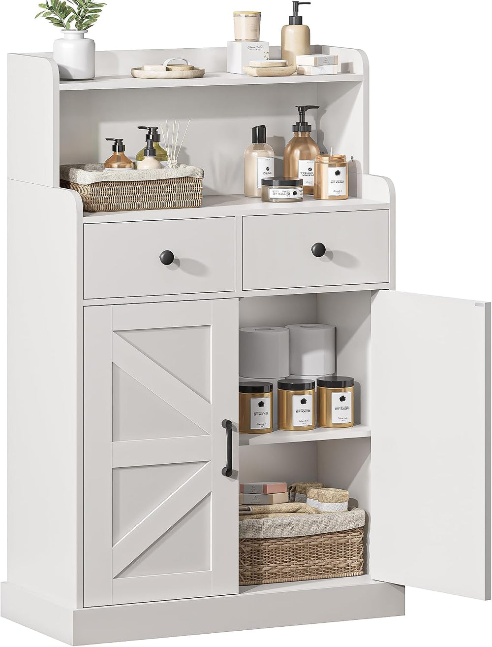 Farmhouse Bathroom Storage Cabinet with 2 Drawers & 2 Doors, Kitchen Cabi...