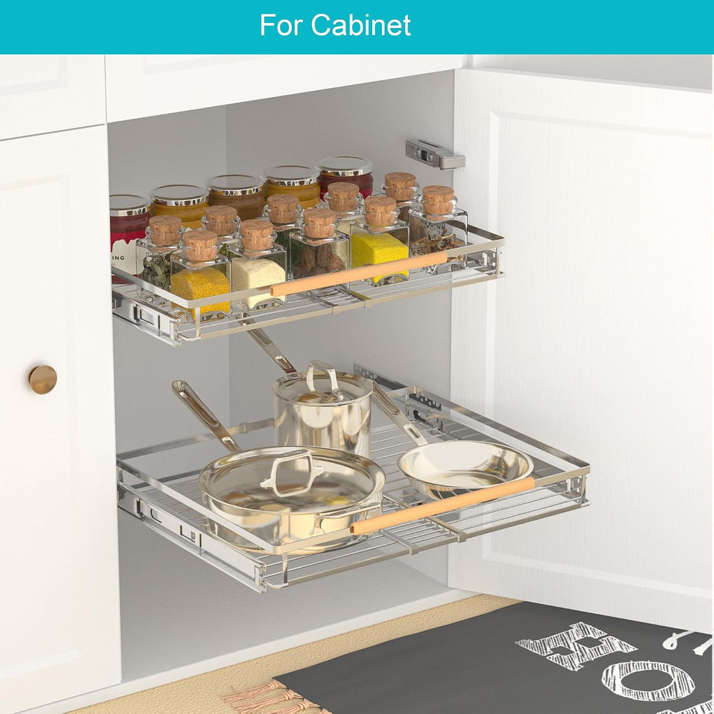 iPEGTOP 2 Pack Pull Out Cabinet Drawer Shelf Organizer, Extendable Sliding Sl...