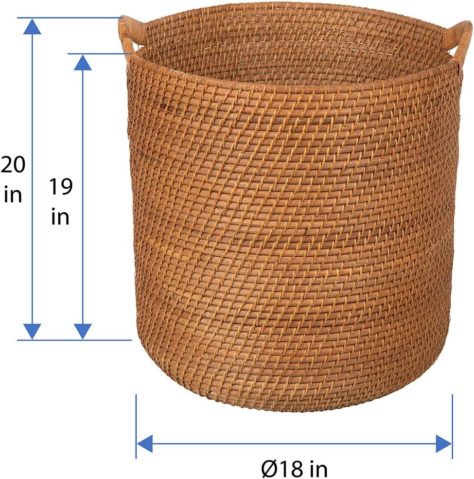 KOUBOO Laguna Round Rattan Storage Basket, Ear Handles, Large, Honey Brown