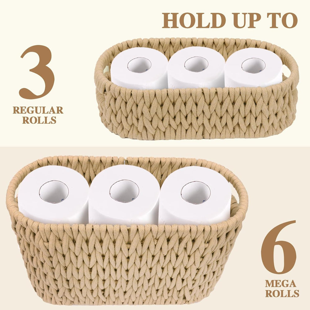 Boho Toilet Paper Storage Baskets, Cotton Rope Woven Bathroom Basket Set of 2...