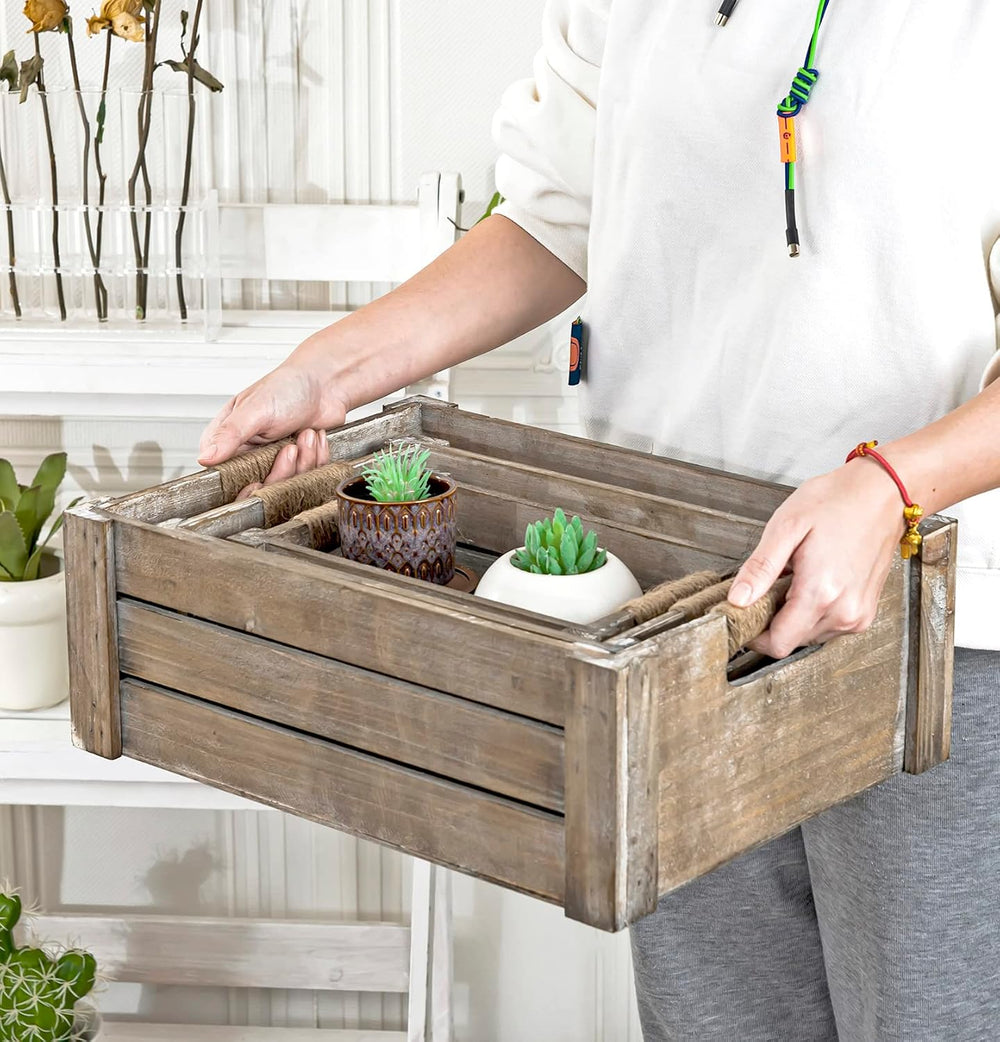TIMRIS Set of 3 Rustic Wood Nesting Crates, Farmhouse Wooden Storage Containe...