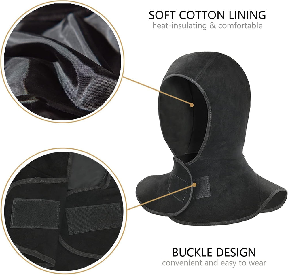 Leather Welding Spats+Welding Hood,Heat and Abrasion Resistant Welding Boot C...