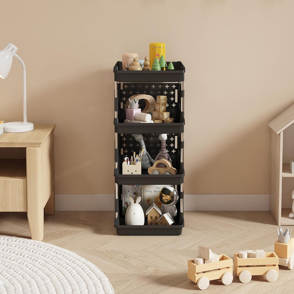 Lifewit 4 Tier Plastic Stackable Storage Baskets for Clothes 1 Pack, Black