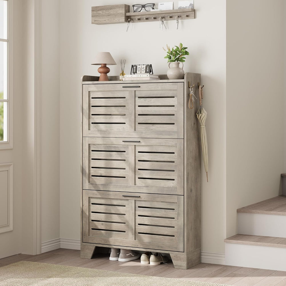 GarveeHome Shoe Cabinet Storage for Entryway, Narrow Shoe Cabinet, Grey