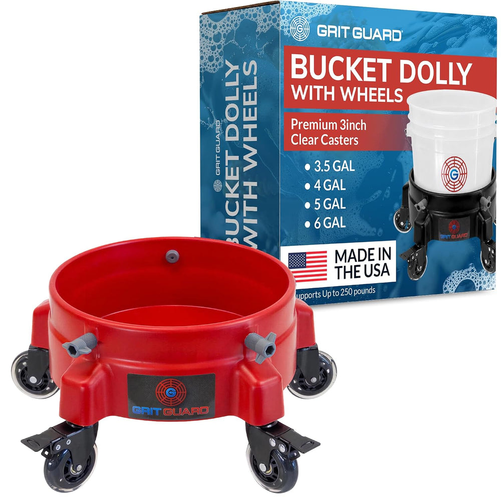 Grit Guard Bucket Dolly with Wheels - Rolling Detailing Wash Bucket with 5 Wh...