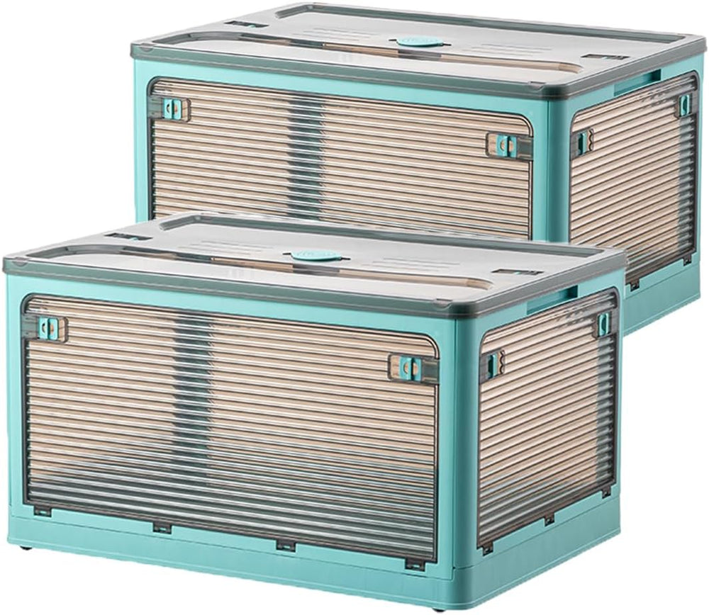 Folding Storage Bins, 50 Liters, 2 Pcs Blue plastic Storage Containers with W...