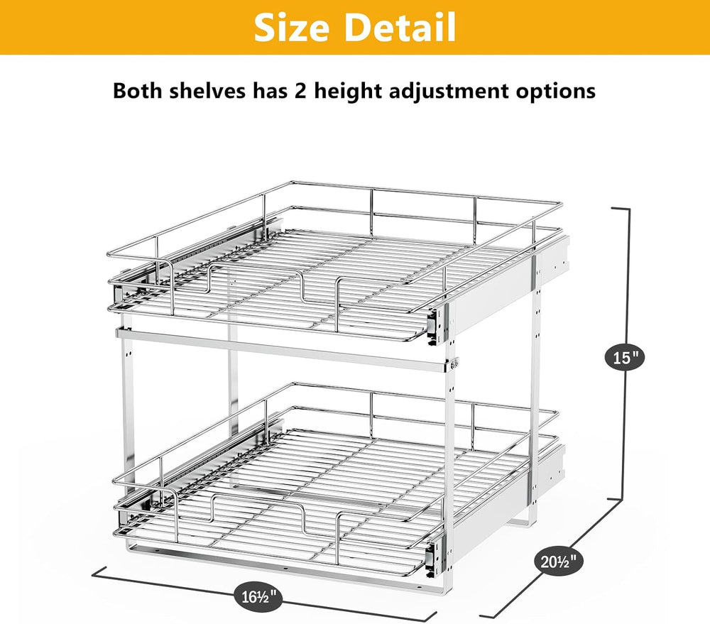 ROOMTEC Slide Out Cabinet Organizer for Kitchen, 2 Tier Pull Out Shelves Slid...